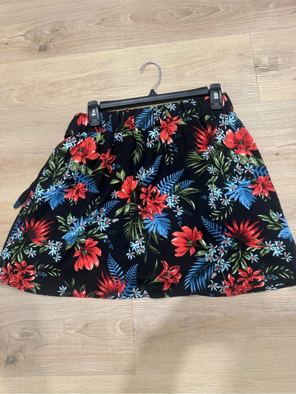 DR2 Black Skater Skirt with Red & Blue Tropical Blooms